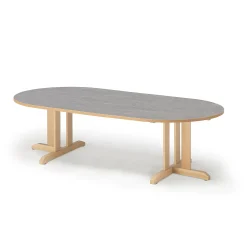 Pöytä KUPOL Ovaali, 2000x1000x500 mm, harmaa linoleumi, koivu