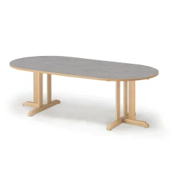 Pöytä KUPOL Ovaali, 2000x1000x600 mm, harmaa linoleumi, koivu
