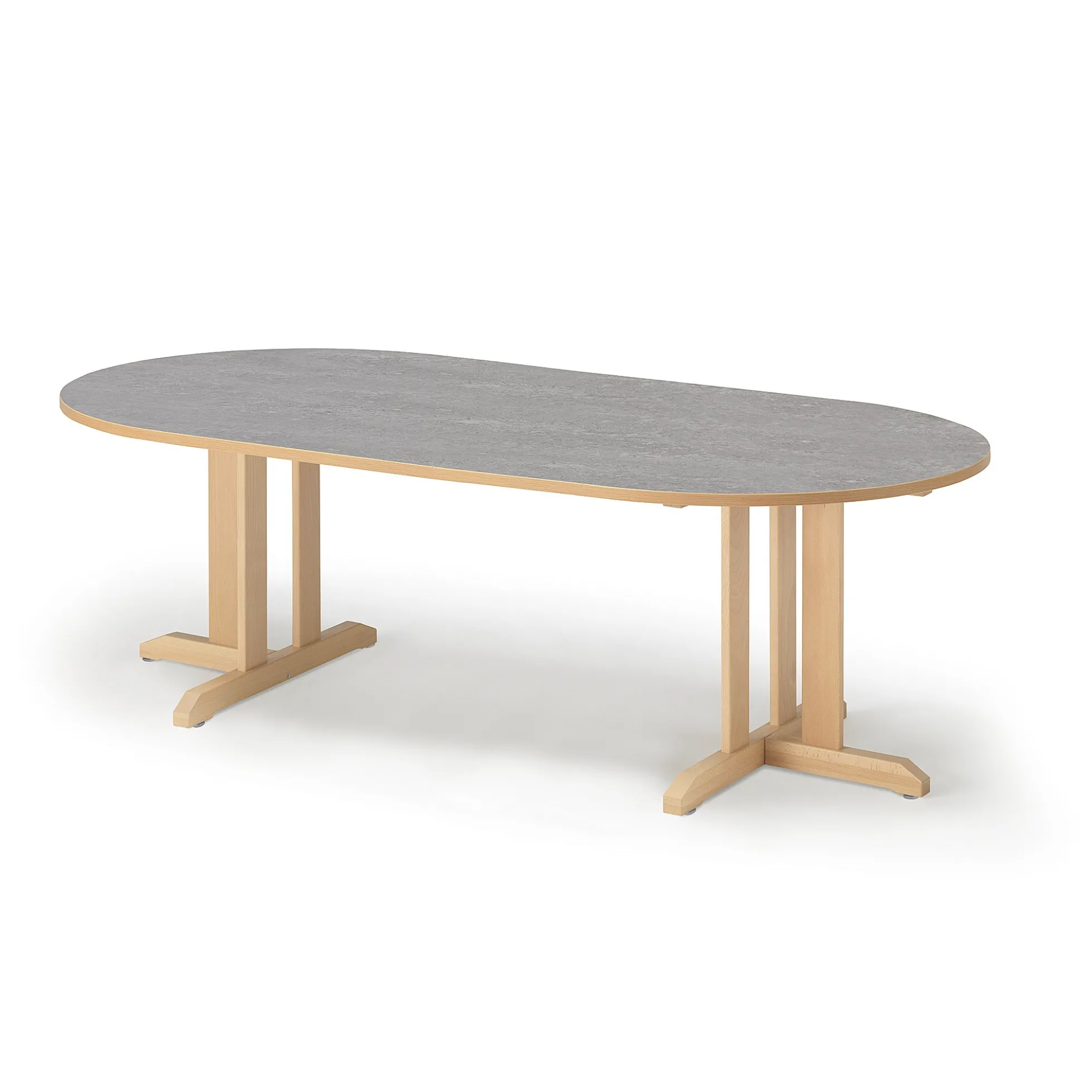 Pöytä KUPOL Ovaali, 2000x1000x600 mm, harmaa linoleumi, koivu