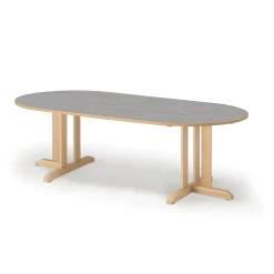 Pöytä KUPOL Ovaali, 2000x800x600 mm, harmaa linoleumi, koivu
