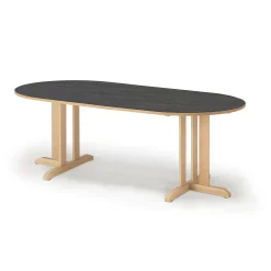Pöytä KUPOL Ovaali, 2000x800x720 mm, tummanharmaa linoleumi, koivu