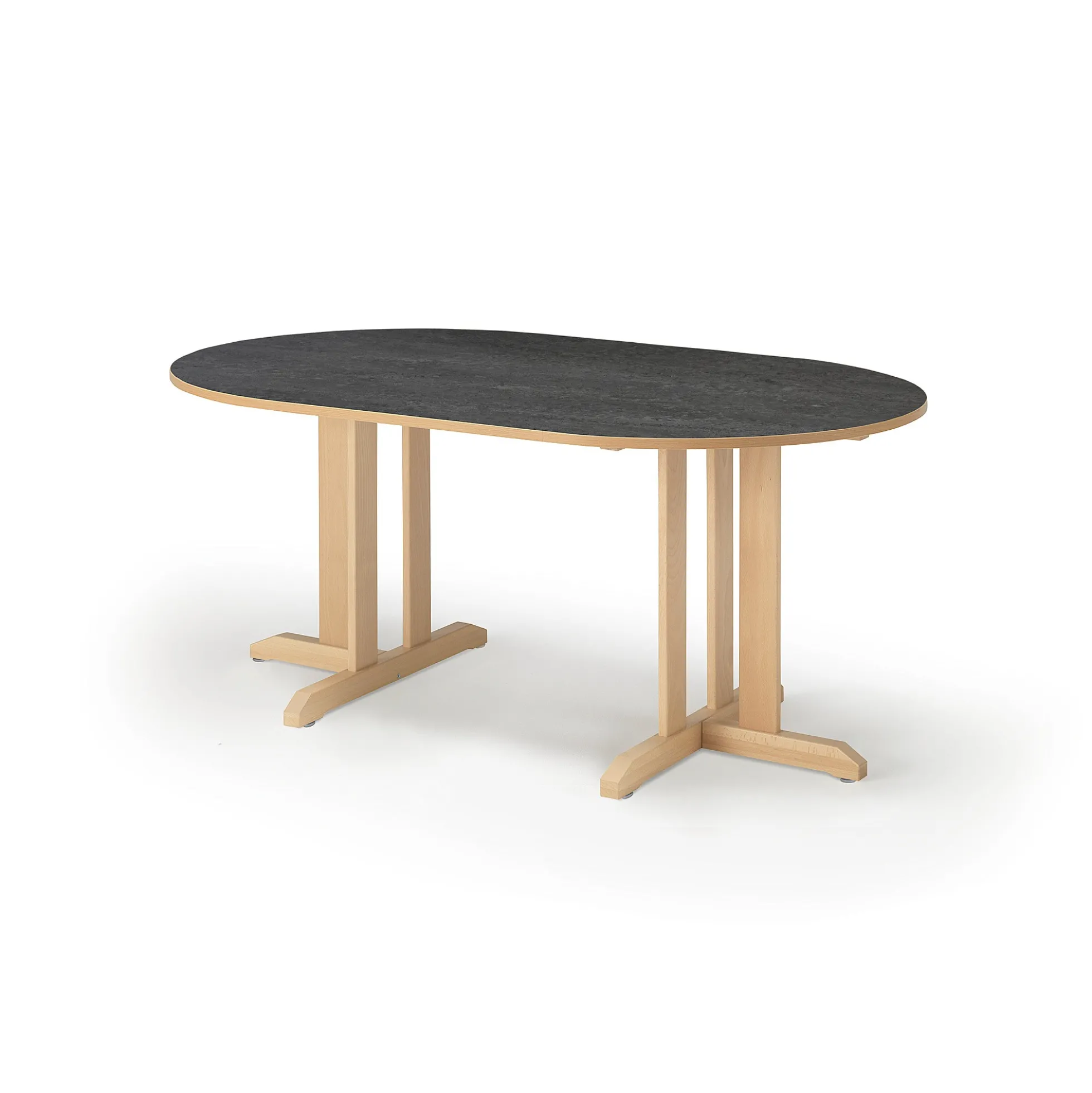 Pöytä KUPOL Ovaali, 1500x800x720 mm, tummanharmaa linoleumi, koivu