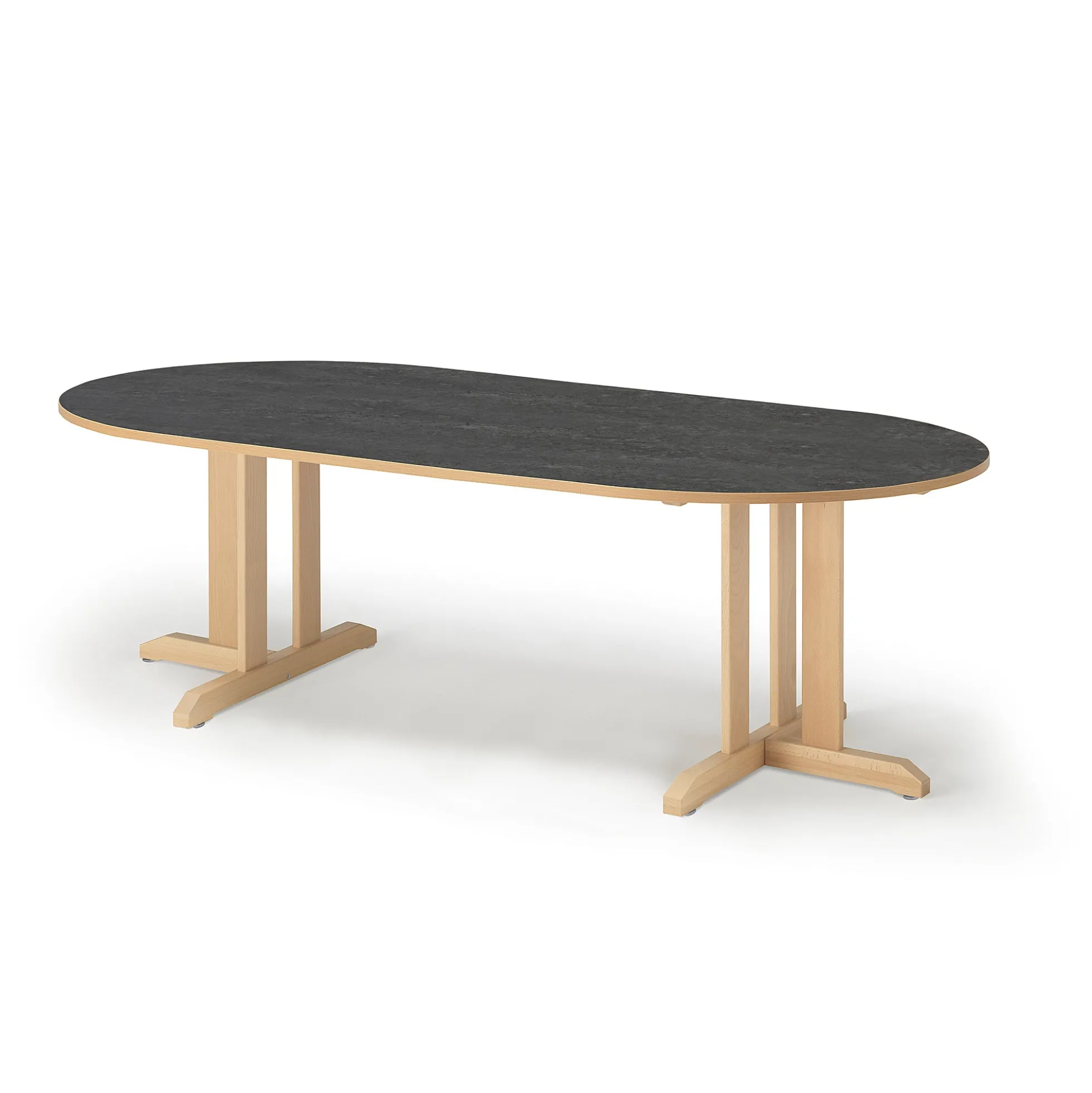 Pöytä KUPOL Ovaali, 2000x800x600 mm, tummanharmaa linoleumi, koivu