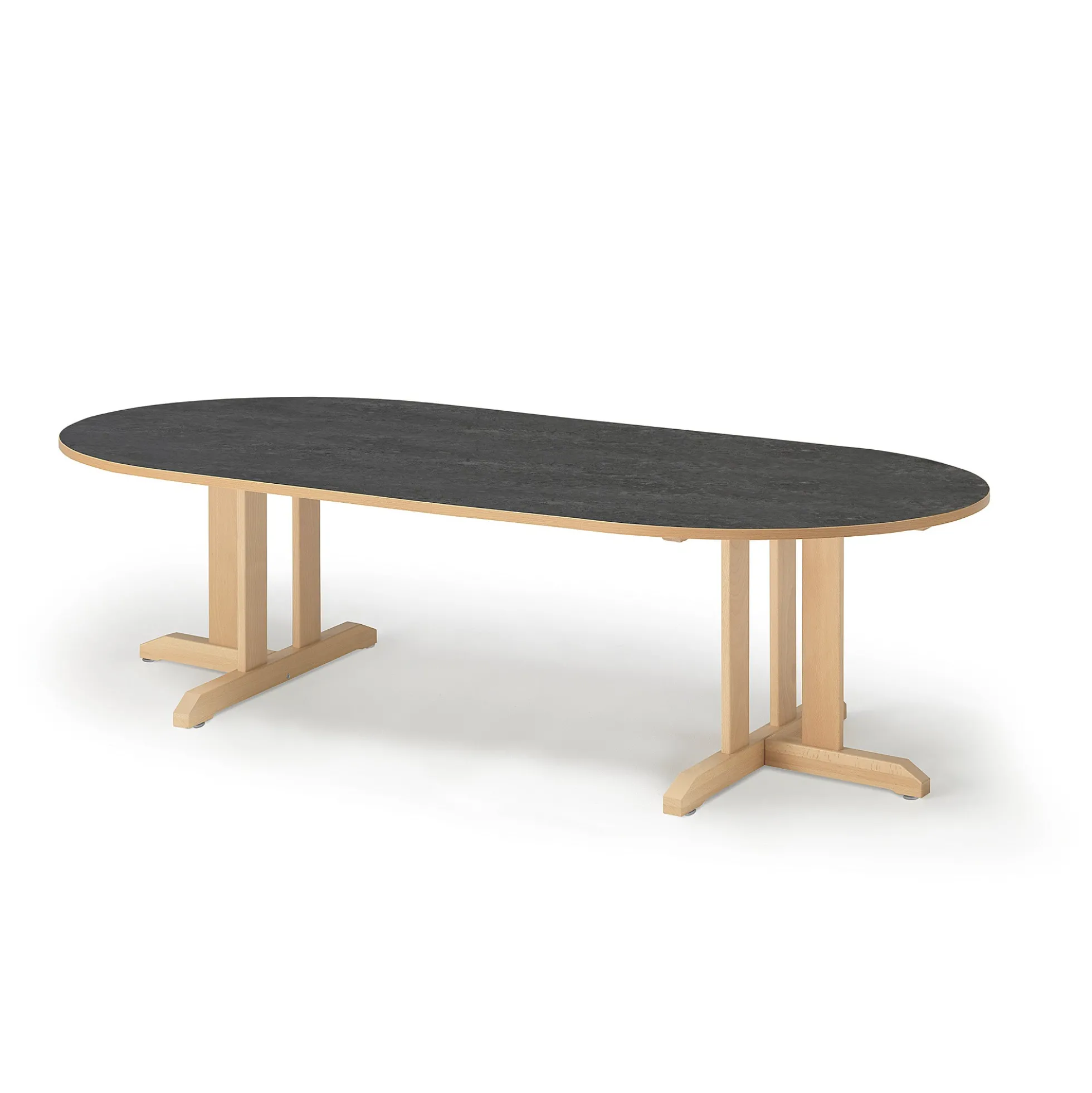 Pöytä KUPOL Ovaali, 2000x800x500 mm, tummanharmaa linoleumi, koivu