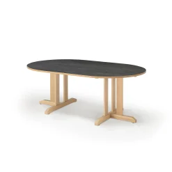 Pöytä KUPOL Ovaali, 1500x800x600 mm, tummanharmaa linoleumi, koivu