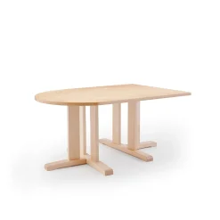 Pöytä KUPOL Puoliovaali, 1400x800x600 mm, beige linoleumi, koivu