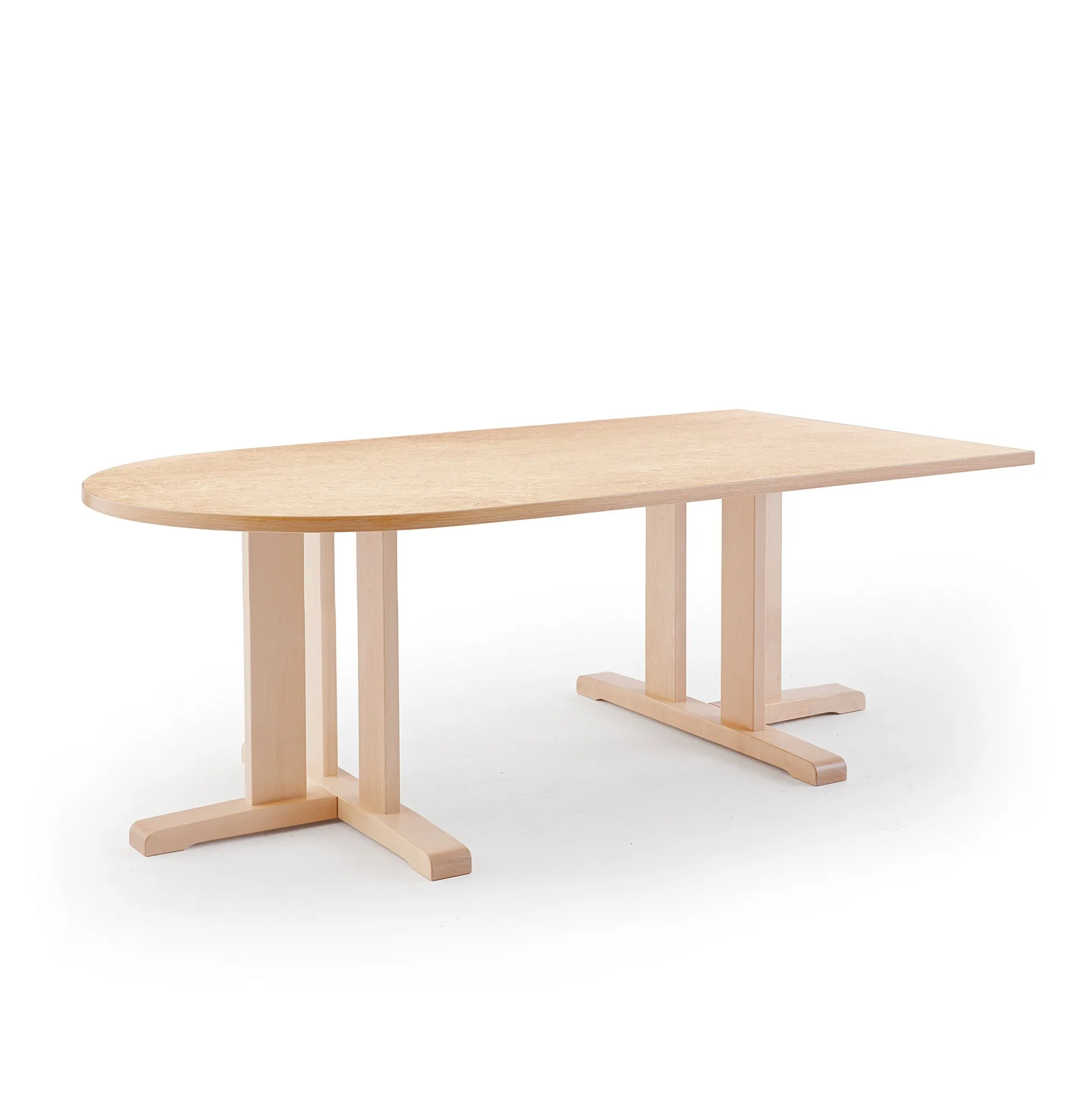 Pöytä KUPOL Puoliovaali, 1800x800x600 mm, beige linoleumi, koivu