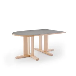 Pöytä KUPOL Puoliovaali, 1400x800x600 mm, harmaa linoleumi, koivu