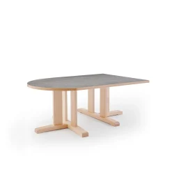 Pöytä KUPOL Puoliovaali, 1400x800x500 mm, harmaa linoleumi, koivu