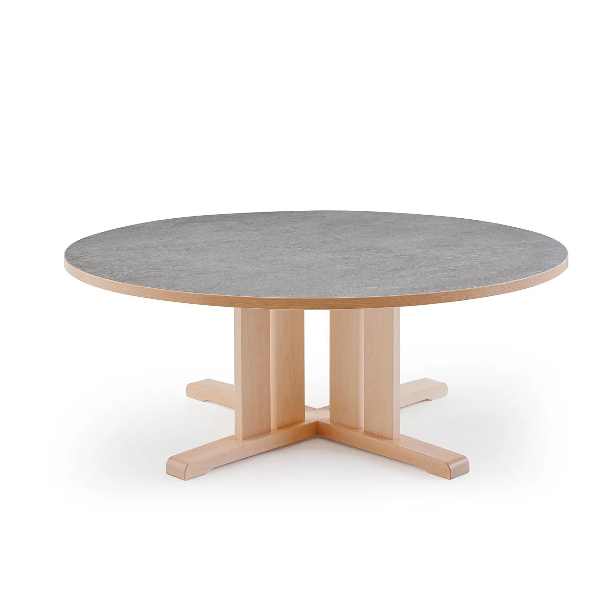 Pöytä KUPOL Ø1200x500 mm, harmaa linoleumi, koivu