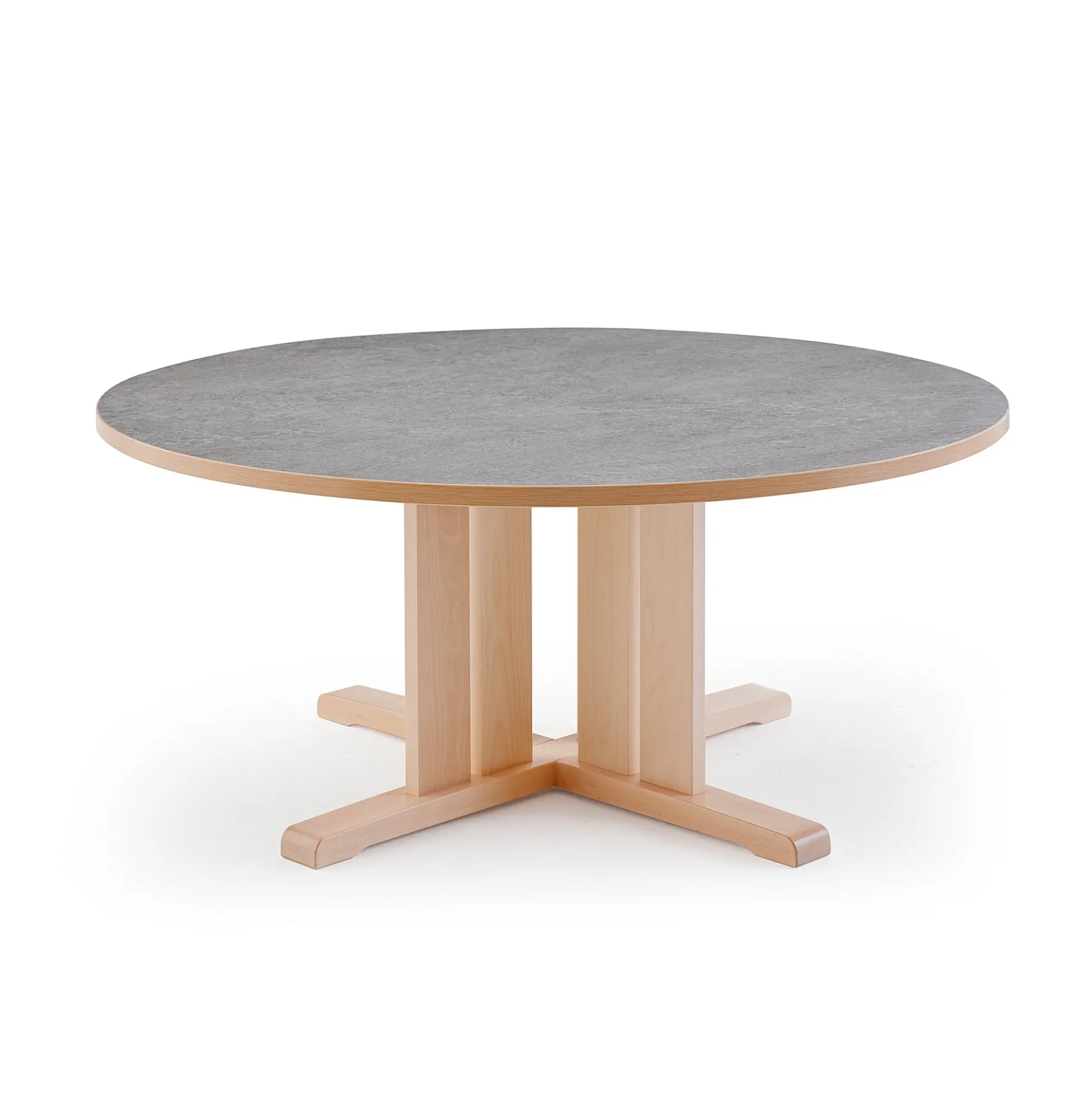 Pöytä KUPOL Ø1200x600 mm, harmaa linoleumi, koivu