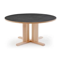 Pöytä KUPOL Ø1300x720 mm, tummanharmaa linoleumi, koivu