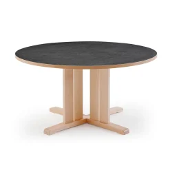 Pöytä KUPOL Ø1200x720 mm, tummanharmaa linoleumi, koivu