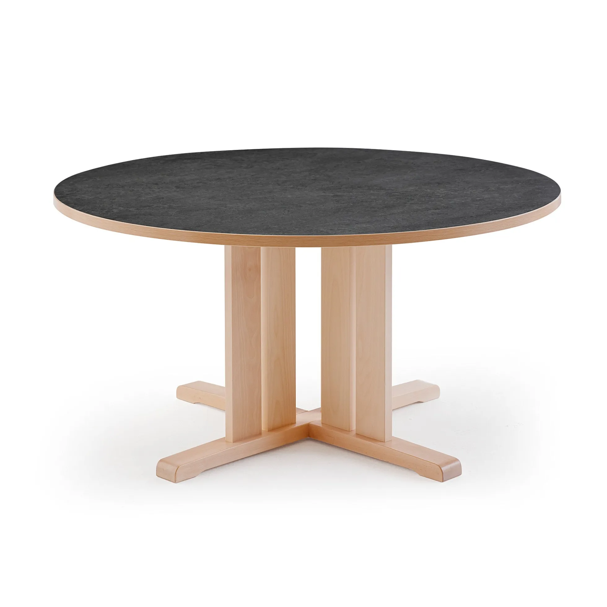 Pöytä KUPOL Ø1200x720 mm, tummanharmaa linoleumi, koivu