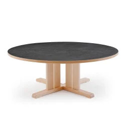 Pöytä KUPOL Ø1300x500 mm, tummanharmaa linoleumi, koivu