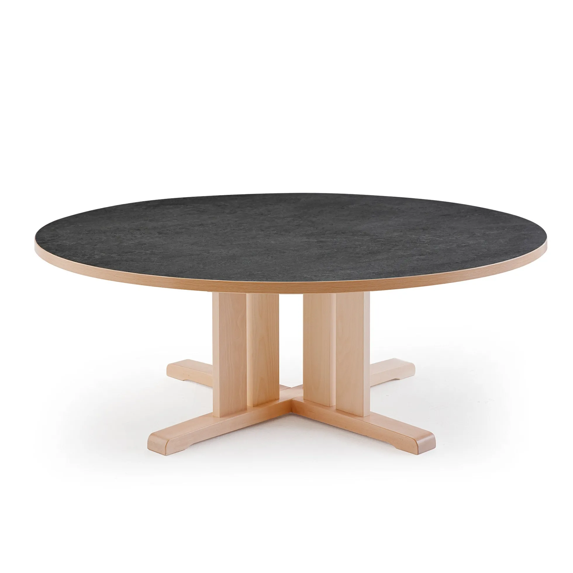 Pöytä KUPOL Ø1300x500 mm, tummanharmaa linoleumi, koivu