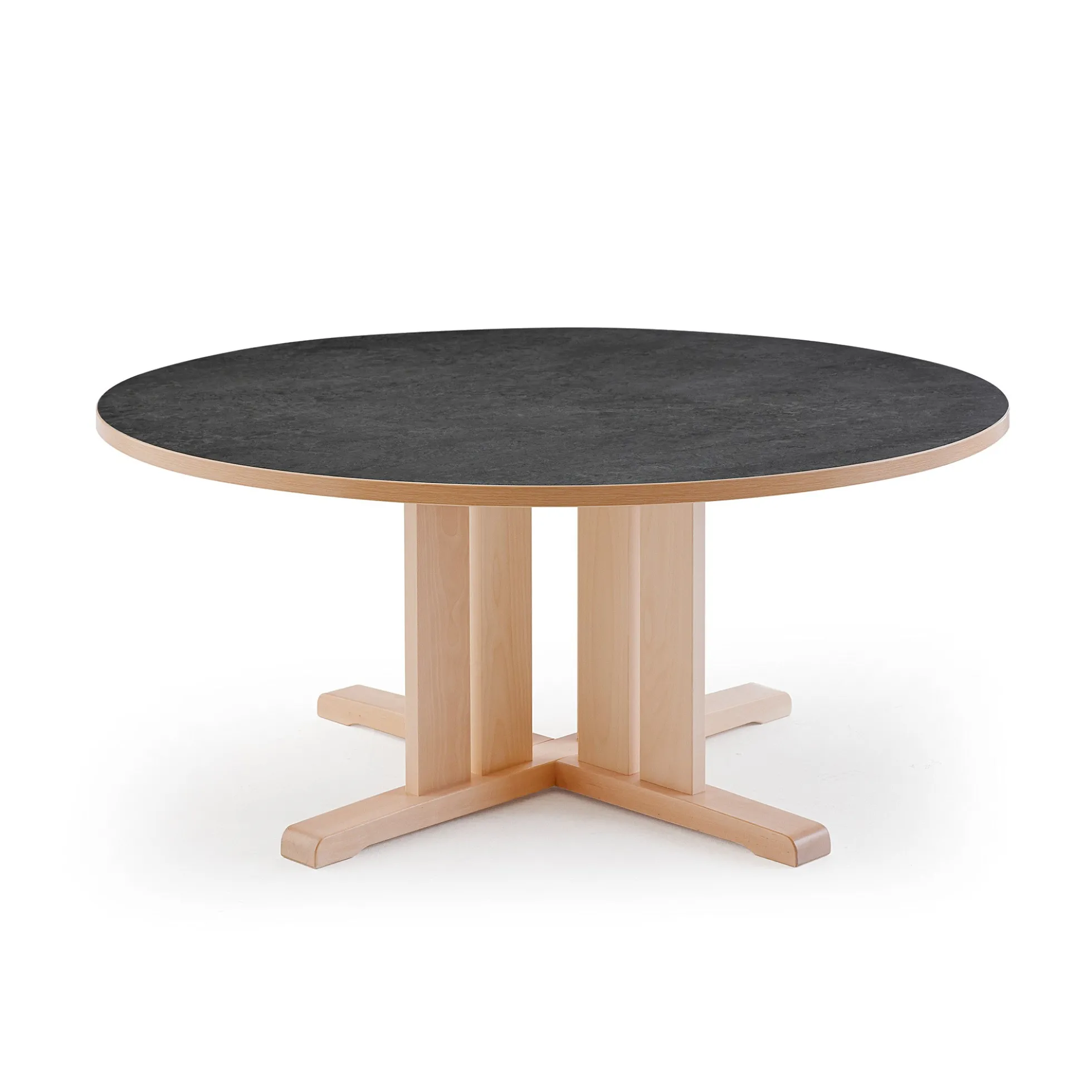 Pöytä KUPOL Ø1200x600 mm, tummanharmaa linoleumi, koivu