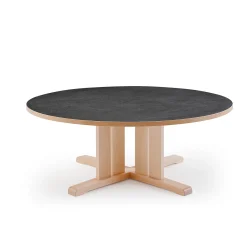 Pöytä KUPOL Ø1200x500 mm, tummanharmaa linoleumi, koivu