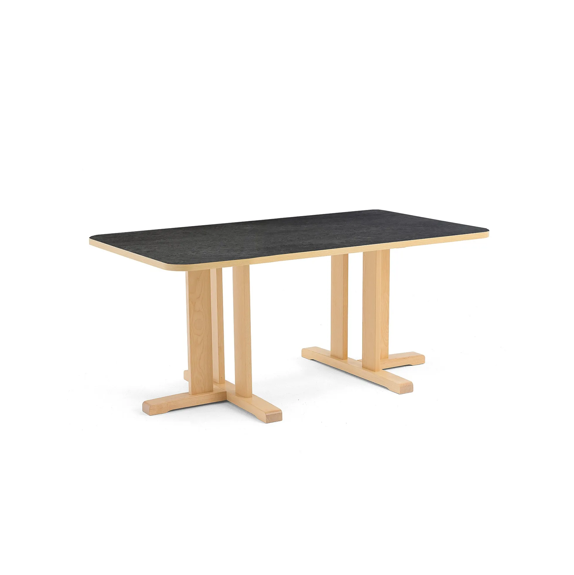 Pöytä KUPOL 1400x800x600 mm, tummanharmaa linoleumi, koivu