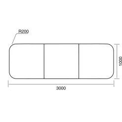 Pöytä METRIC Pyöristetyt kulmat, 3000x1000x720 mm, musta/valkoinen