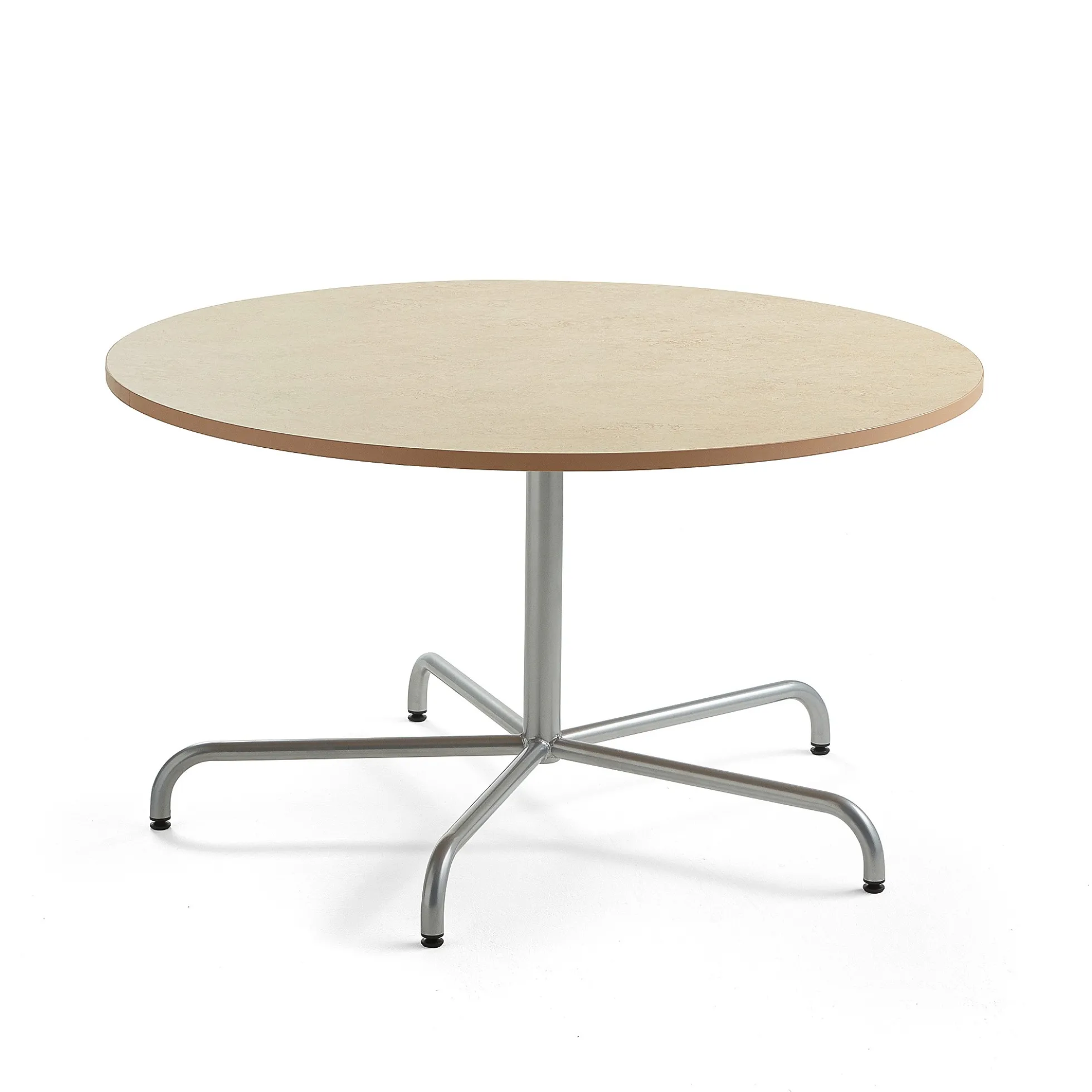 Pöytä PLURAL Ø1300x720 mm, ääntä vaimentava linoleumi, beige, hopeanharmaa