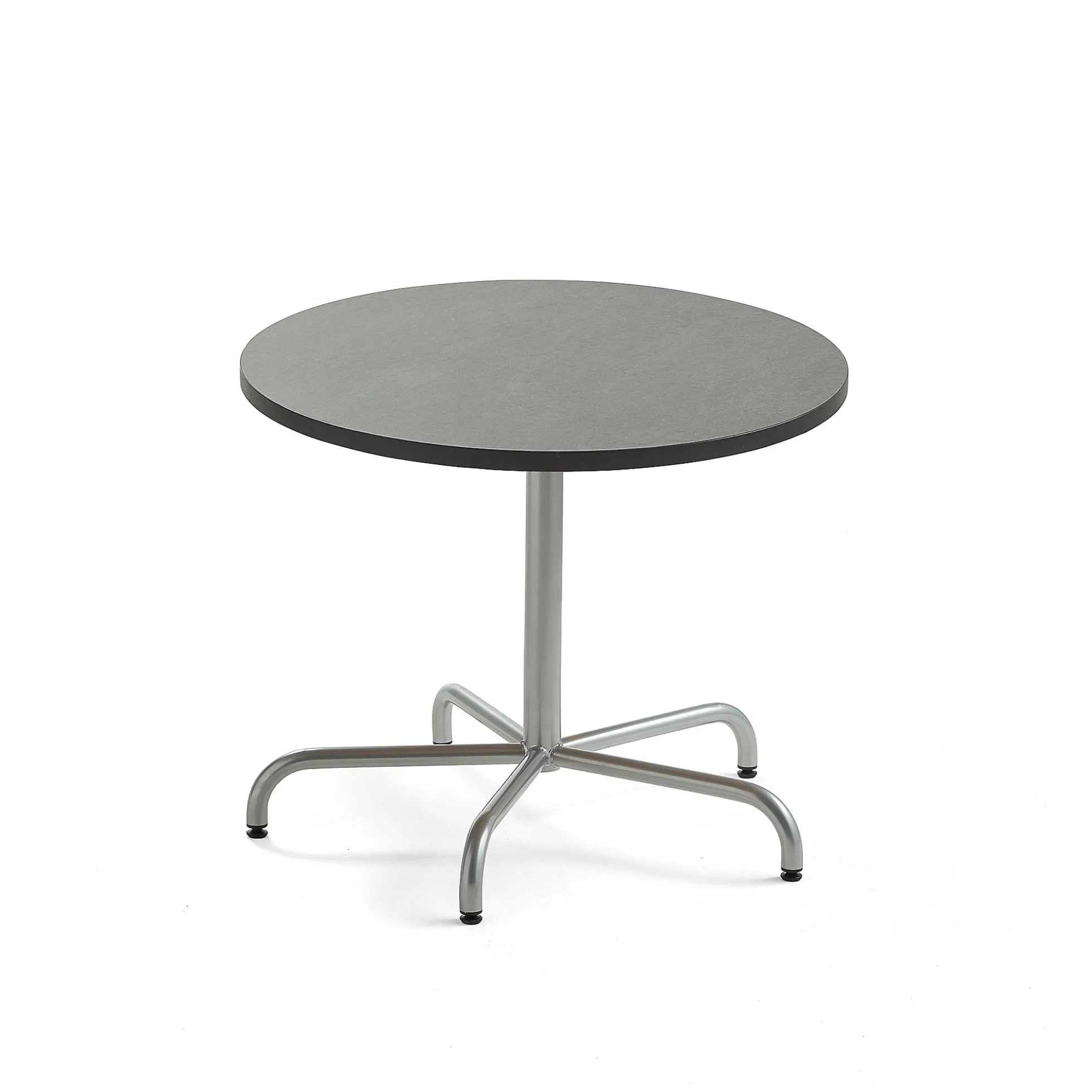 Pöytä PLURAL Ø900x720 mm, ääntä vaimentava linoleumi, tummanharmaa, hopeanharmaa