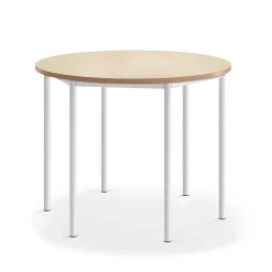 Pöytä SONITUS Ääntä vaimentava linoleumi, pyöreä, Ø1200x900 mm, beige, valkoinen