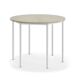 Pöytä SONITUS Ääntä vaimentava linoleumi, pyöreä, Ø1200x900 mm, harmaa, valkoinen