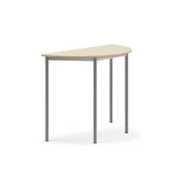 Pöytä SONITUS Puoliympyrä, 1200x600x900 mm, korkeapainelaminaatti HPL, koivu, hopeanharmaa