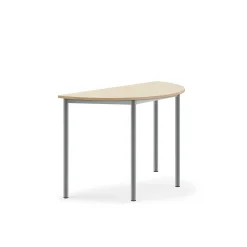 Pöytä SONITUS Puoliympyrä, 1200x600x760 mm, korkeapainelaminaatti HPL, koivu, hopeanharmaa