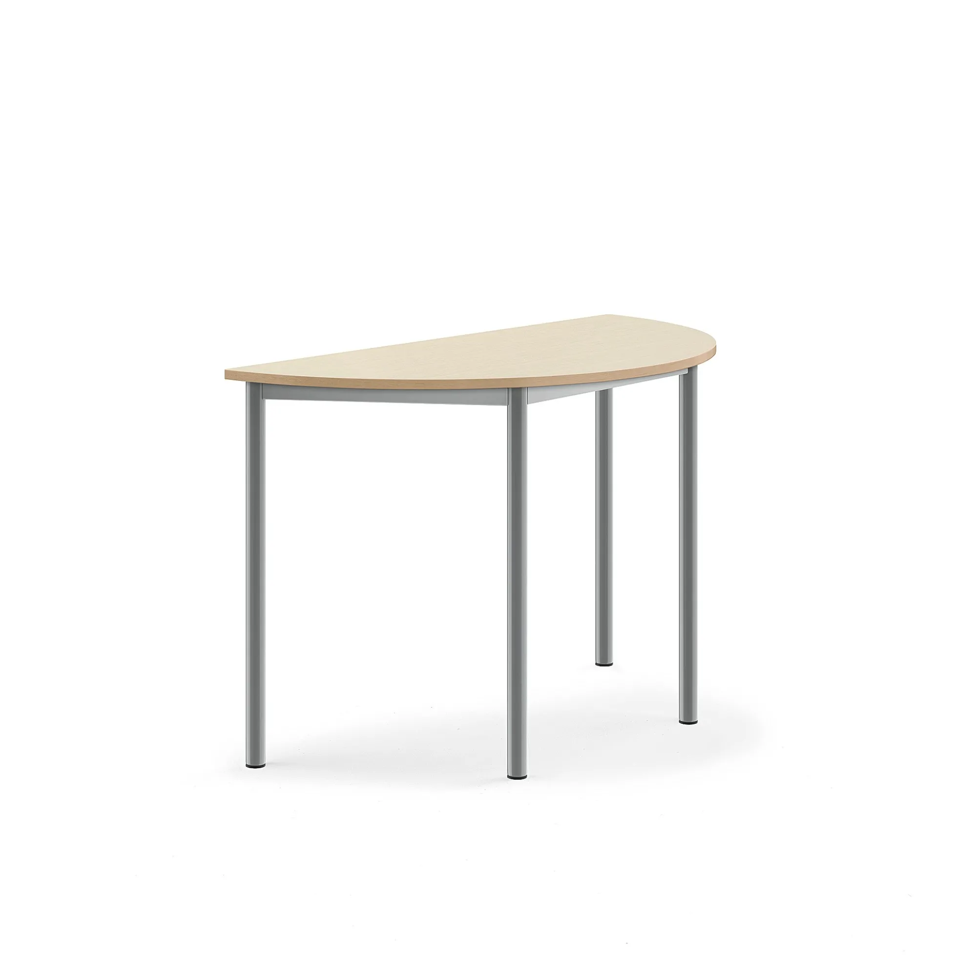 Pöytä SONITUS Puoliympyrä, 1200x600x760 mm, korkeapainelaminaatti HPL, koivu, hopeanharmaa