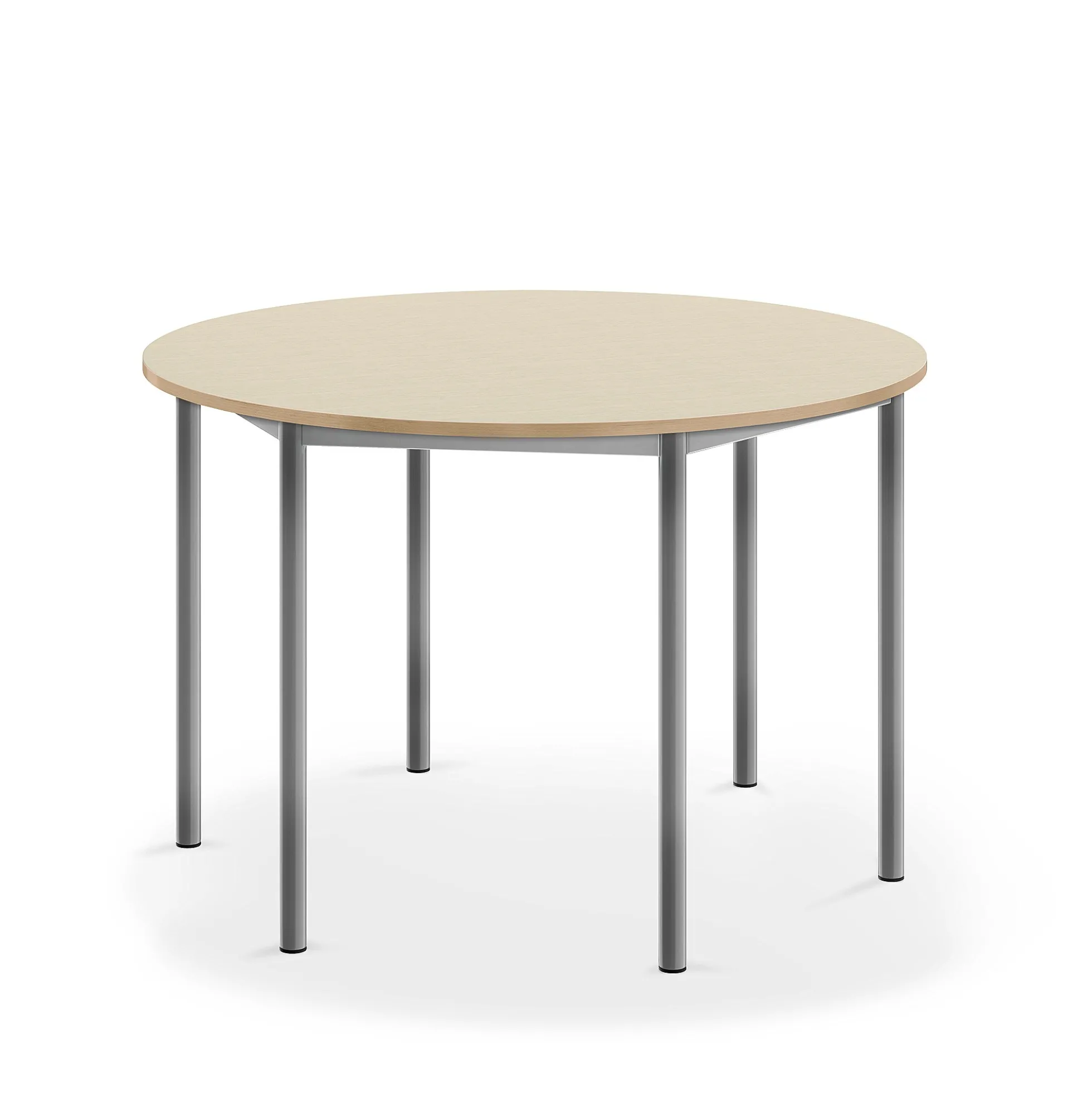 Pöytä SONITUS Pyöreä, Ø1200x760 mm, korkeapainelaminaatti HPL, koivu, hopeanharmaa