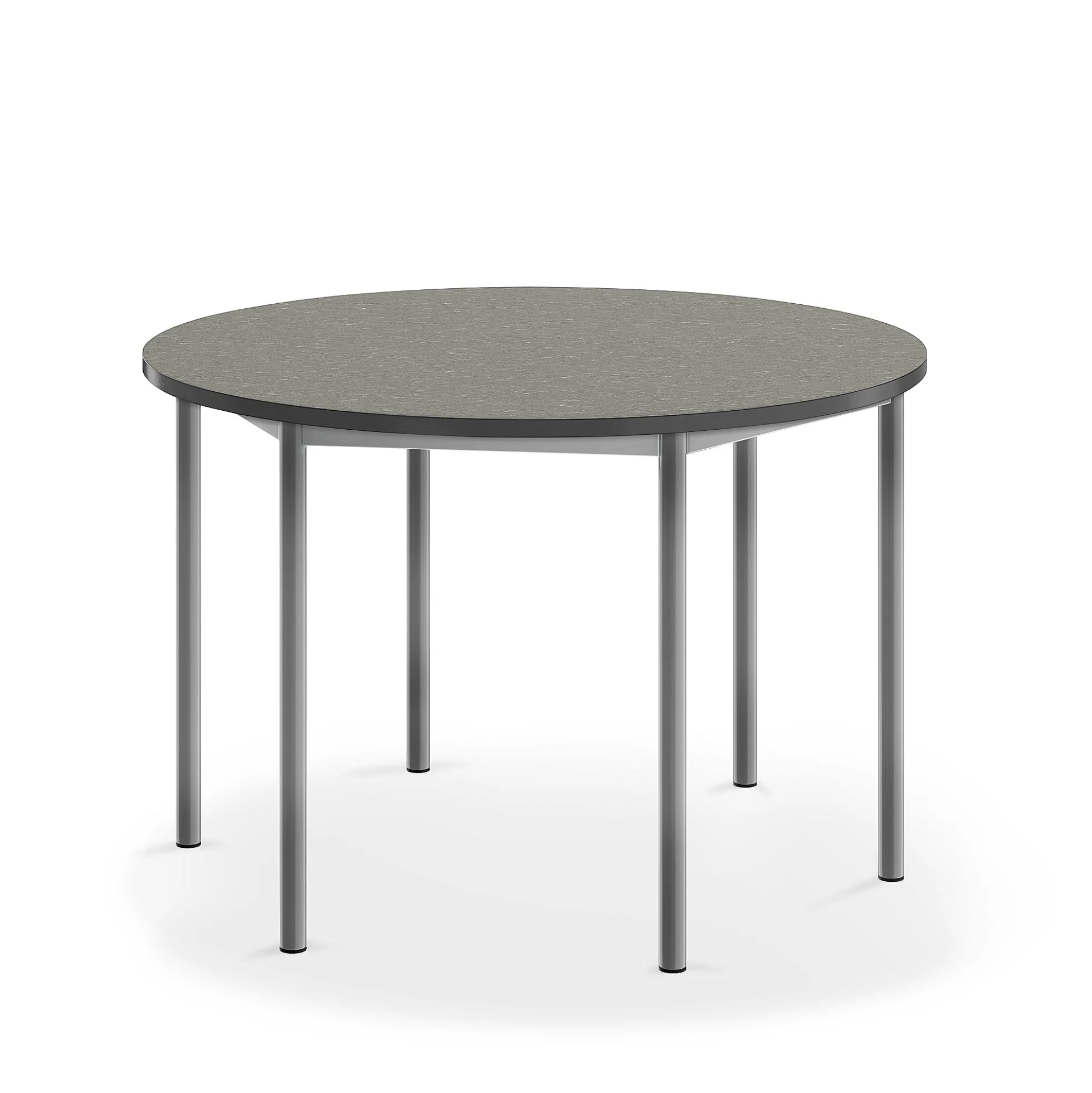 Pöytä SONITUS Pyöreä, Ø 1200x760 mm, tummanharmaa linoleumi, hopeanharmaa