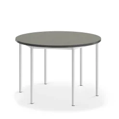 Pöytä SONITUS Pyöreä, Ø 1200x760 mm, tummanharmaa linoleumi, valkoinen