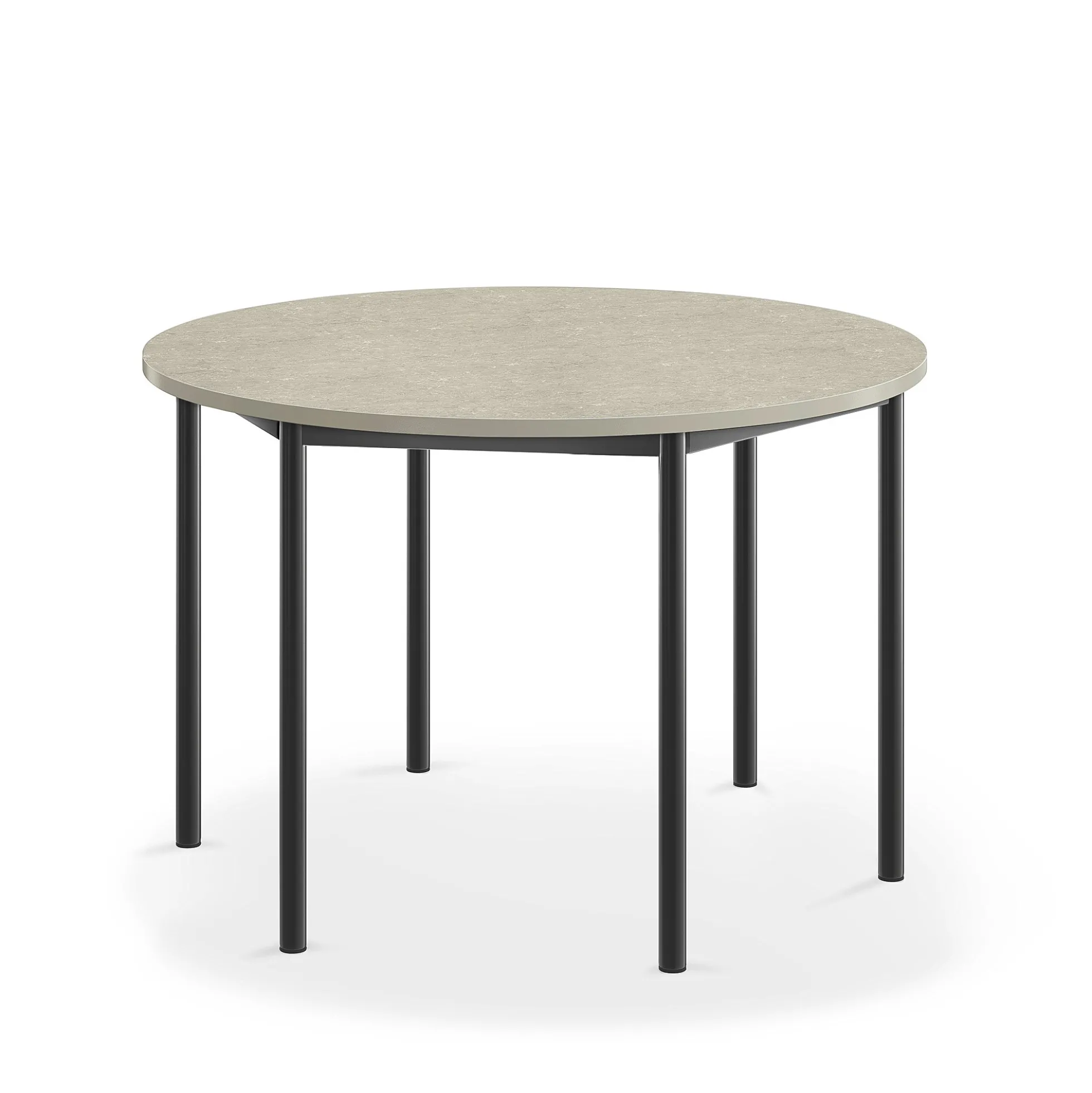 Pöytä SONITUS Pyöreä, Ø 1200x760 mm, vaaleanharmaa linoleumi, antrasiitinharmaa