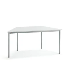 Pöytä SONITUS TRAPETS 1600x800x720 mm, korkeapainelaminaatti HPL, valkoinen, hopeanharmaa