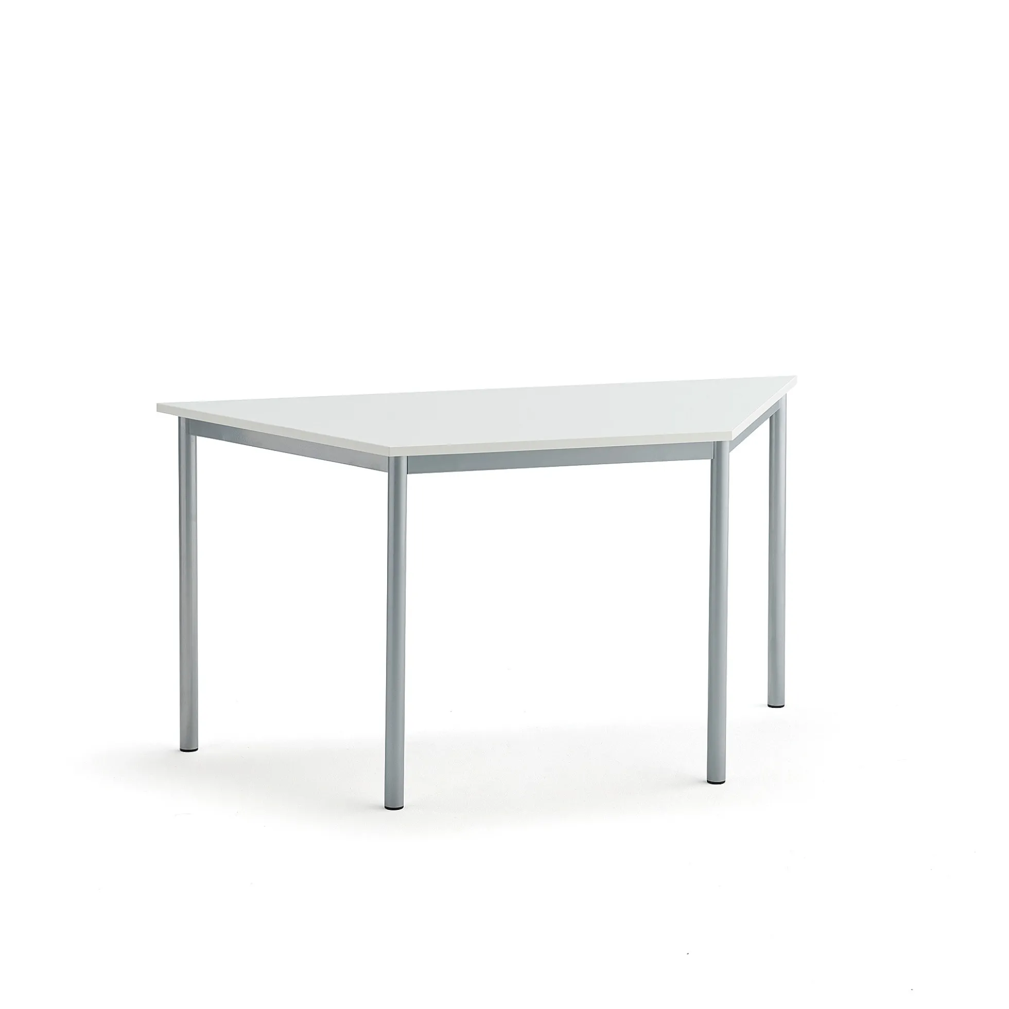 Pöytä SONITUS TRAPETS 1200x600x720 mm, korkeapainelaminaatti HPL, valkoinen, hopeanharmaa