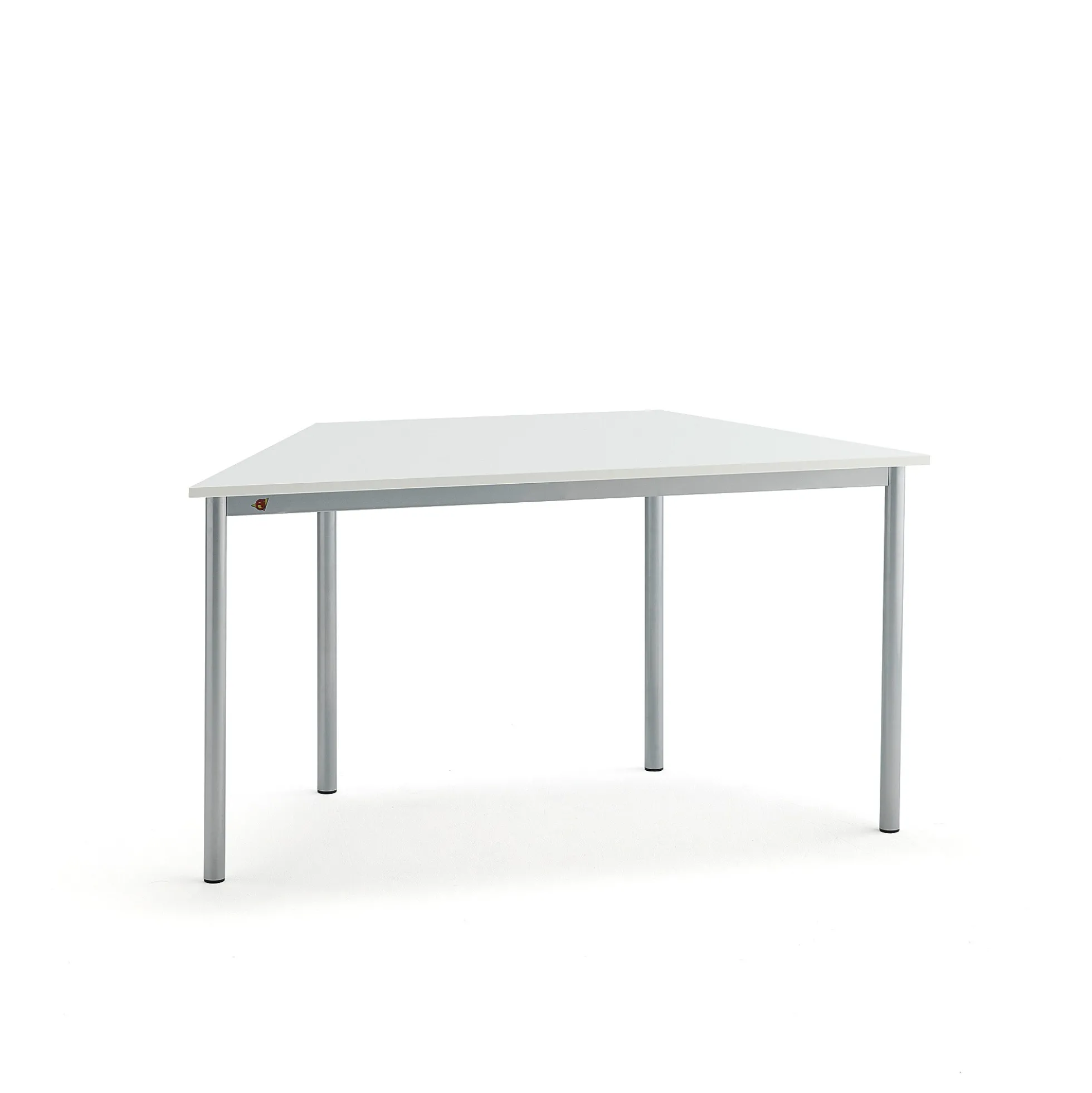 Pöytä SONITUS TRAPETS 1200x600x720 mm, korkeapainelaminaatti HPL, valkoinen, hopeanharmaa