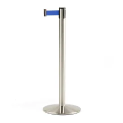 Rajaustolppa nauhalla 3650 mm, harjattu teräs, sininen