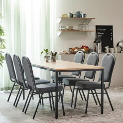 Ruokailuryhmä JAMIE+ HARTFORD Pöytä + 6 tuolia, pyökki, musta kangas