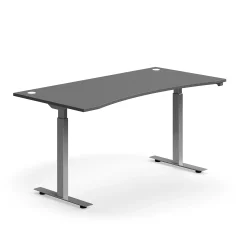 Sähköpöytä FLEXUS Kaareva pöytälevy, 1600x800 mm, hopeanharmaa jalusta, harmaa