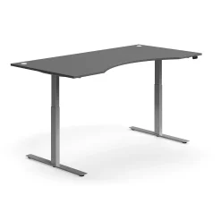 Sähköpöytä FLEXUS Kaareva pöytälevy, 2000x1000 mm, hopeanharmaa jalusta, harmaa