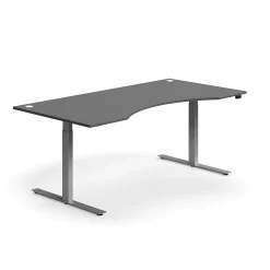 Sähköpöytä FLEXUS Kaareva pöytälevy, 2000x1000 mm, hopeanharmaa jalusta, harmaa