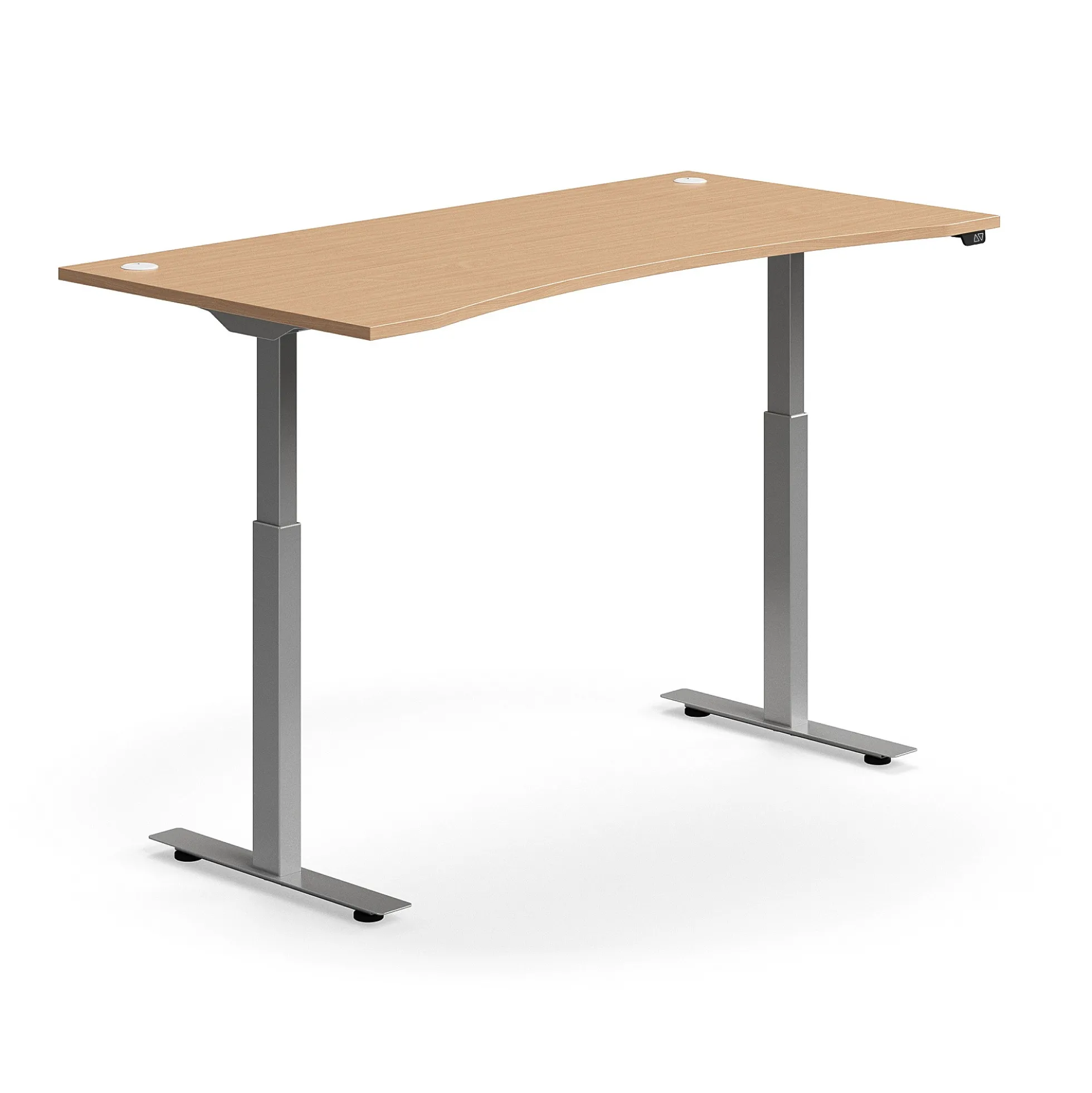 Sähköpöytä FLEXUS Kaareva pöytälevy, 1600x800 mm, hopeanharmaa jalusta, pyökki