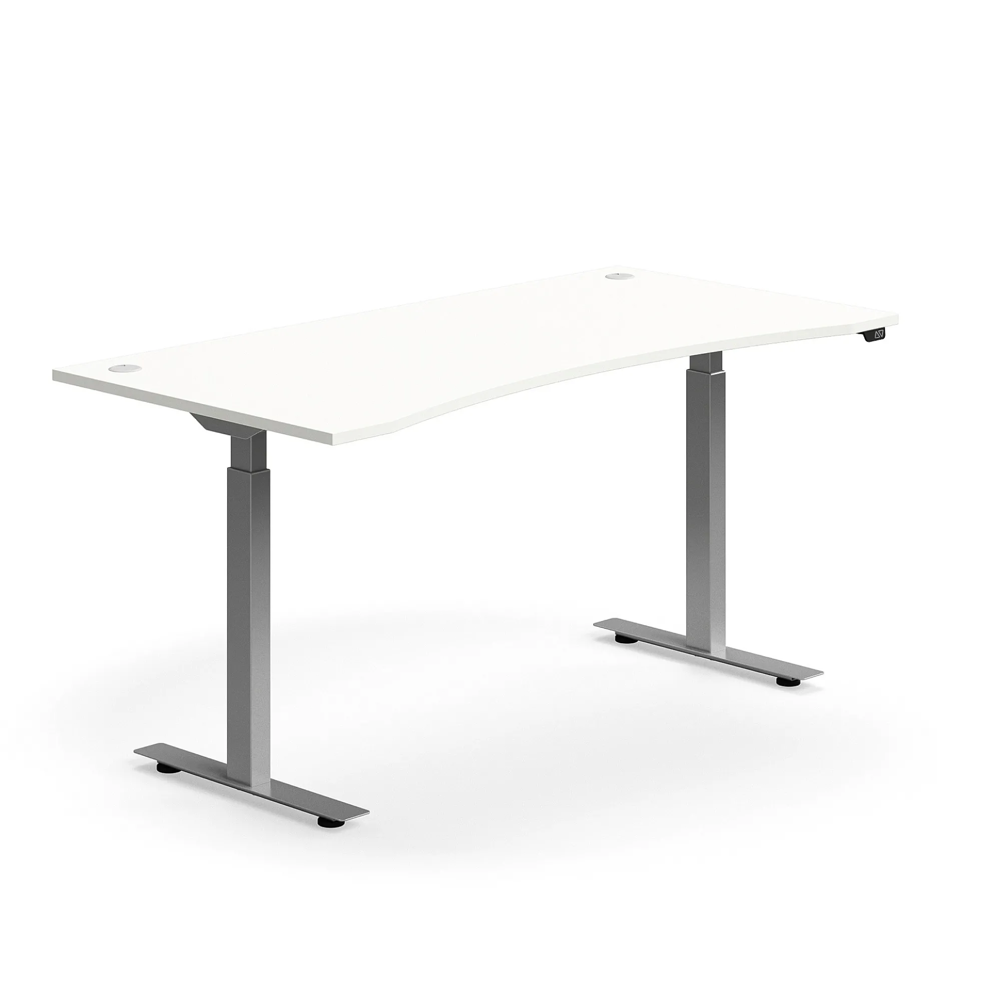 Sähköpöytä FLEXUS Kaareva pöytälevy, 1600x800 mm, hopeanharmaa jalusta, valkoinen