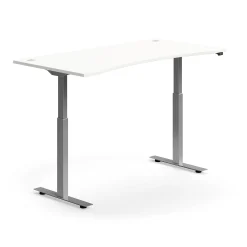 Sähköpöytä FLEXUS Kaareva pöytälevy, 1600x800 mm, hopeanharmaa jalusta, valkoinen
