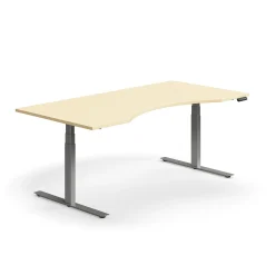 Sähköpöytä QBUS Kaareva pöytälevy, 2000x1000 mm, hopeanharmaa jalusta, koivu