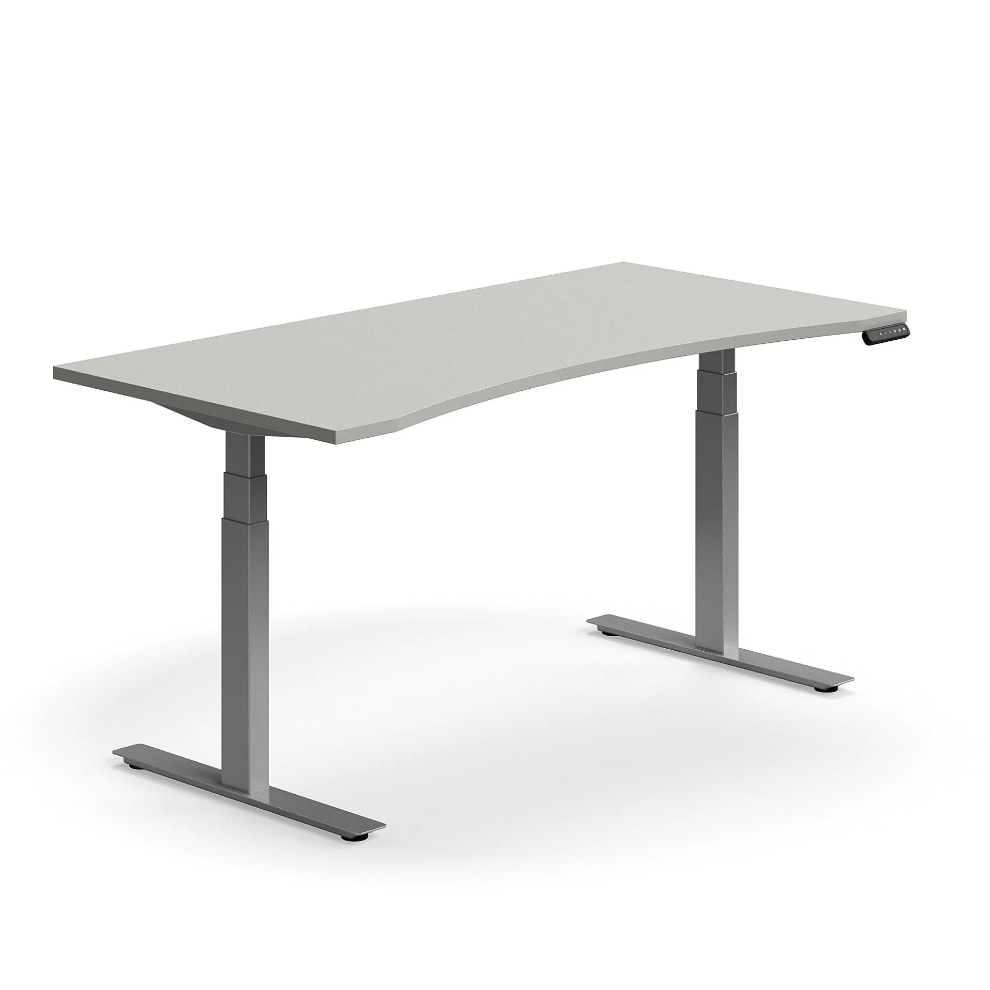 Sähköpöytä QBUS Kaareva pöytälevy, 1600x800 mm, hopeanharmaa jalusta, vaaleanharmaa