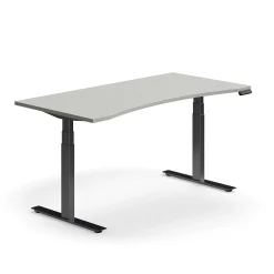 Sähköpöytä QBUS Kaareva pöytälevy, 1600x800 mm, musta jalusta, vaaleanharmaa