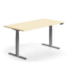 Sähköpöytä QBUS Suora pöytälevy, 1600x800 mm, hopeanharmaa jalusta, koivu